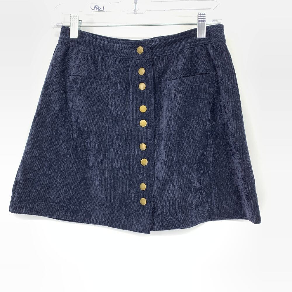 Lulus Corduroy A-Line Mini Skirt Womens Size Small Navy Blue Gold Tone Buttons